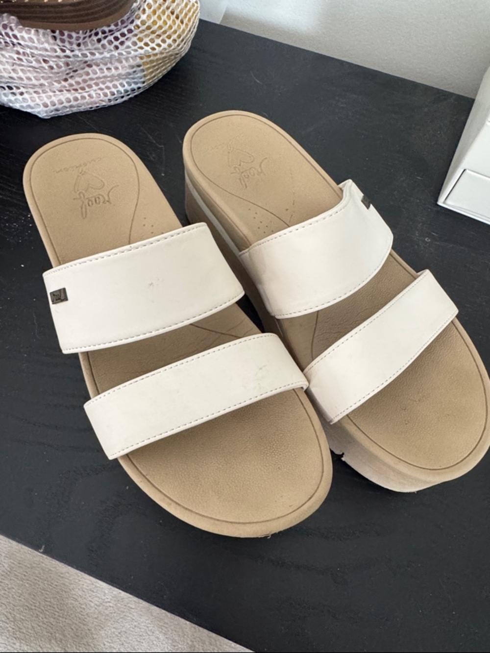 Reef white platform sandals